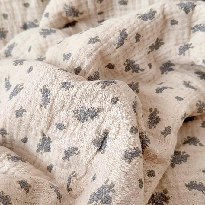 BuLuTu Chic Shabby Blue Orchid Pattern Toddler Comforter, Lightweight Soft Crib Quilt for Girls Boys 100% Cotton Muslin Toddler Blanket Floral Kids Quilts for All Seasons, 60x78 Inches