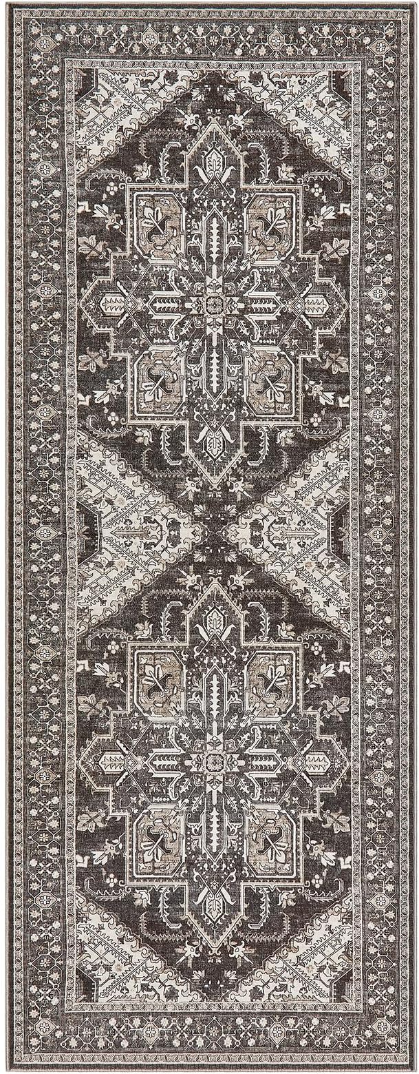 WITSHOCK 3x8 Kitchen Runner Rugs Black: Washable Rug Boho Soft Low Pile Stain Resistant Foldable Carpet for Bedroom Hallway Entryway Indoor Entrance Bedside, Vintage Distressed Farmhouse Rug, 36″x96″