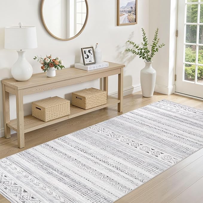 Area Rugs for Living Room Washable Living Room Rug Soft Neutral Indoor Floor Carpet Non-Slip Stain Resistant Modern Boho Rugs for Bedroom Dining Room Kids Room Nursery Office Home Dark Grey