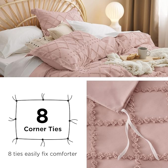 Bedsure Boho Twin Duvet Cover Size - Pink Breathable & Soft Boho Bedding, Machine Washable Comforter Cover for All Seasons, Includes 1 Duvet Cover 68"x90" with 1 Pillow Sham & Zipper Closure