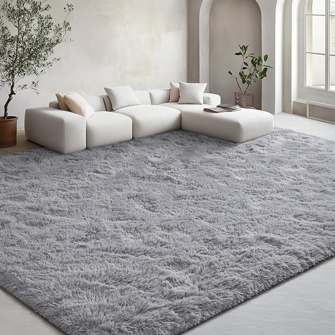 EVOIONOS 5x7 Washable Large Area Rug for Living Room, Fluffy Shag Rug for Bedroom, Ultra Soft Plush Non Slip Carpet for Indoor Floor Bedside Nursery Kids Girls Room Dorm, Home Decor Aesthetic, Grey