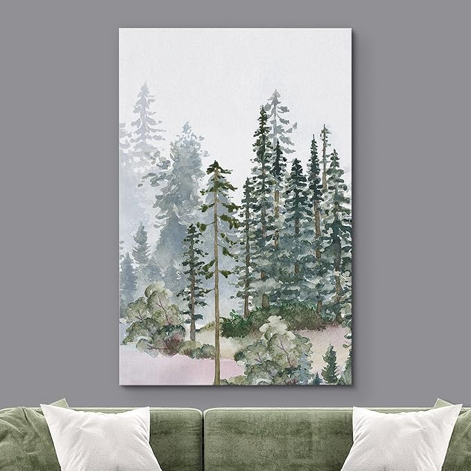 SIGNWIN Canvas Print Wall Art Woodland Nursery Decor Autumn Pine Tree Watercolor Forest Nature Illustrations Modern Art Decorative Landscape Colorful for Living Room, Bedroom, Office - 12"x18"