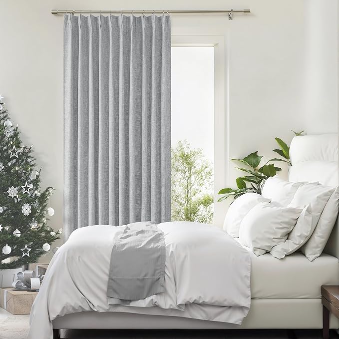 Pinch Pleated Blackout Curtain Panels with Full Blackout Liner Linen Texture Window Treatment Sets with Back Tab for Living Room Bedroom Thermal Insulated Drape with 12 Hooks, 60"x90"x1, Gray