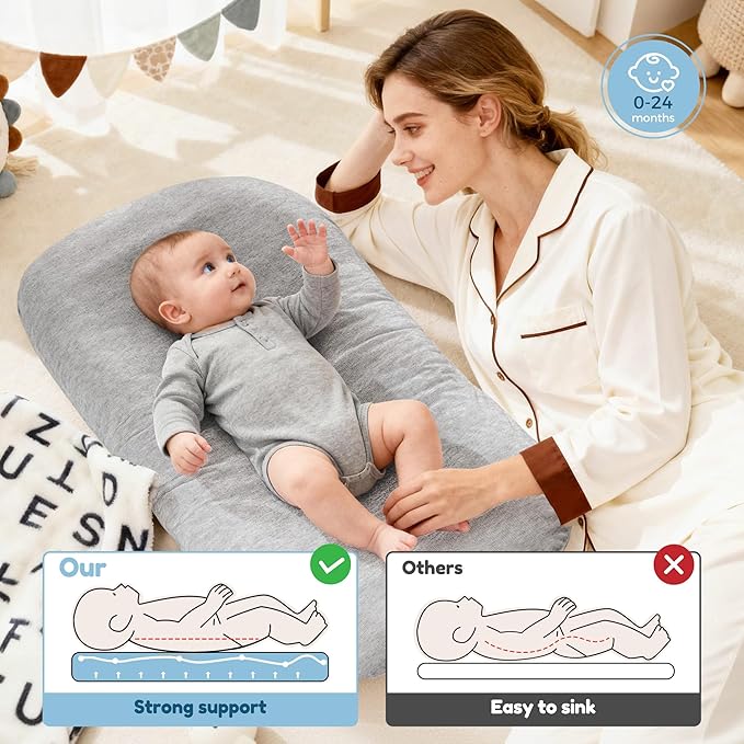 Baby Lounger & Snuggle Nest for Newborn 0-24 Months, Baby Nest Supervised Breathable Cotton for Newborn, Newborn Essentials Gifts, Breathable Portable Lounnger for Travel and Home(Cashmere Gray）