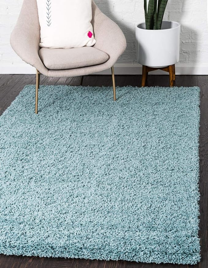 Unique Loom Solid Shag Collection Area Rug (8' x 11' Rectangle, Light Slate Blue)