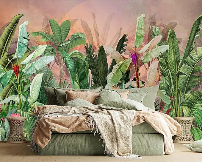 Tropical Green Banana Leaves Wallpaper Mural Botanical Plant Large Wall Mural for Livingroom Bedroom (Not-Self-Adhesive)