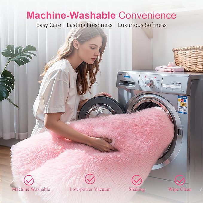 Thick Area Rugs 6x9 Pink Fluffy Shag for Girls Bedroom, Soft Plush Fuzzy Washable Thickened Non-Slip Large Carpet for Living Room, Modern Shaggy Furry Rugs for Toddler Nursery Kids Dorm Room