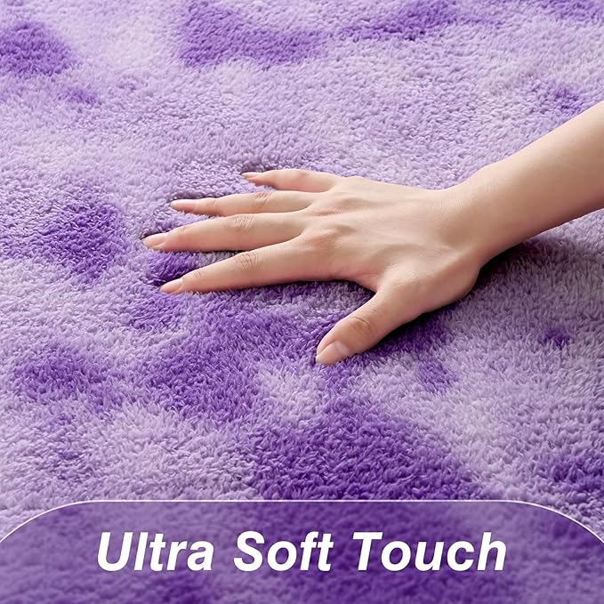 Large Area Rugs for Living Room, 7 x 10 Ft Soft Tie-Dyed Thickened Memory Foam Rug for Bedroom, Non-Slip Comfy Indoor Floor Carpets for Boys Girls Dorm Room Nursery Home Decor, Purple