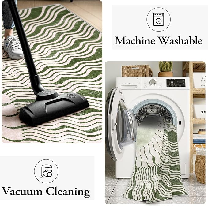 Boho 8x10 Area Rugs, Soft Washable Rugs 8x10 Green Rugs for Living Room, Ultra-Thin Non-Slip Bedroom Rug Classroom Rug Large Carpet for Nursery Dining Room (8x10ft,Green/Multi)