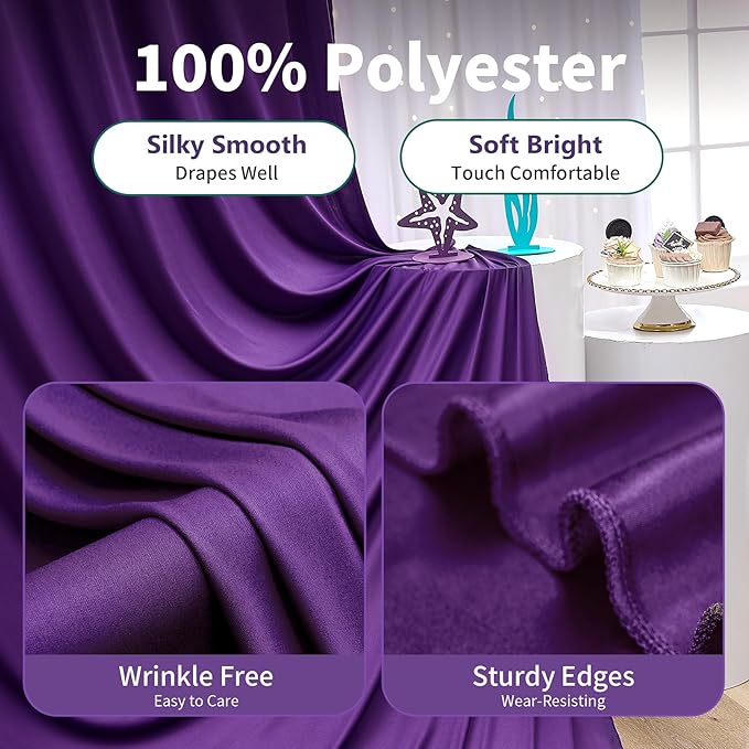 20×12ft Wrinkle Free Purple Backdrop Curtain for Wedding Parties, 4 Panels 5×12ft Long Soft Silky Polyester Backdrop Drapes Photo Back Drop Curtains for Girls Party Photography Background Cloth