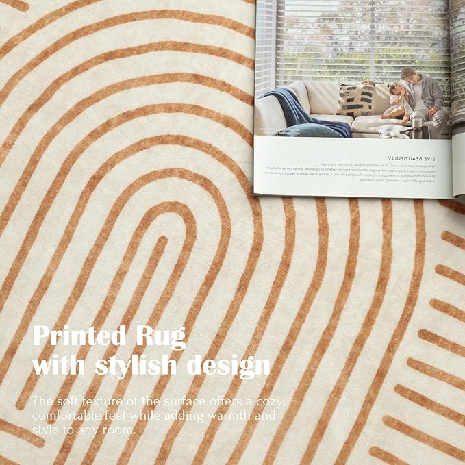 Washable Area Rug 8x10 - Large Orange Boho Rugs for Living Room Soft Abstract Bedroom Rug Ultra-Thin Modern Rainbow Carpet Rug for Dining Room Nursery Room Home Decor