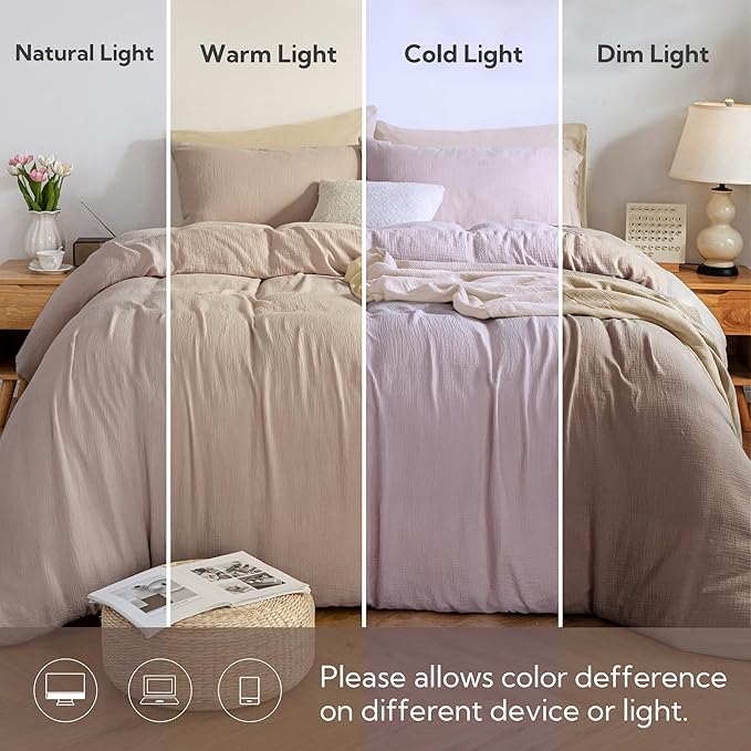 MILDLY Muslin Duvet Cover Full - 100% Washed Cotton Linen Like Gauze Comforter Cover 3 Pieces Breathable & Lightweight for All Season