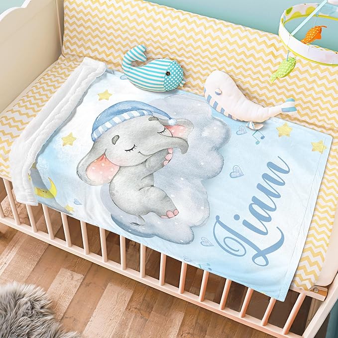 J&SBGFT Personalized Custom Baby Blanket for Boys - Customized Name Blanket for Toddlers, Kids - Nursery Stroller Crib Decor Throw - 30"x40", Color 1