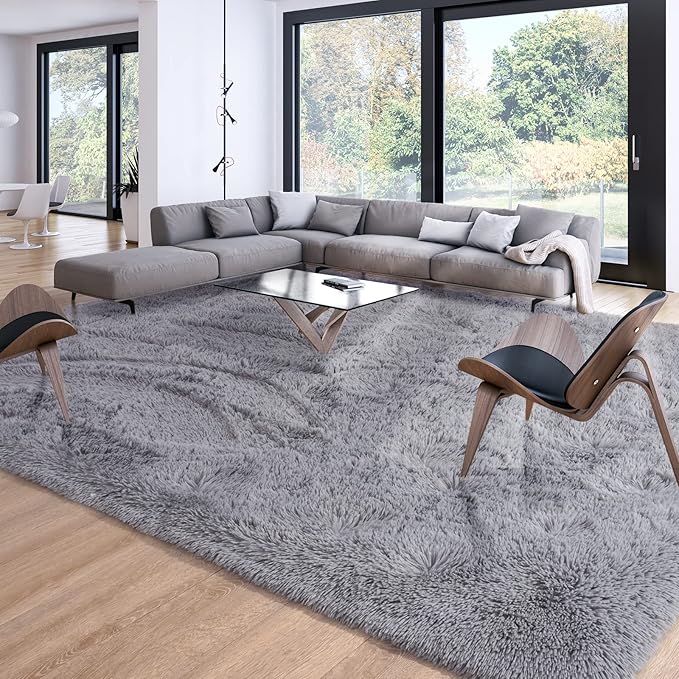 Merelax Soft Modern Indoor Large Shaggy Rug for Livingroom Bedroom Dorm Kids Room Home Decor, Non-Slip Plush Fluffy Furry Fur Area Rugs Comfy Nursery Accent Floor Carpet 9x12 Feet, Grey
