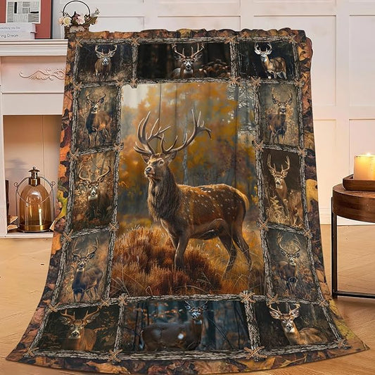 Deer Blanket Elk Throw Blanket Wildlife Animals Flannel Stuff Merch Cozy Decor Fleece Plush Fuzzy Warm Soft Lightweight Bedding Gifts for Hunting Lover Women Men Girl Boy Couch 50"X40"