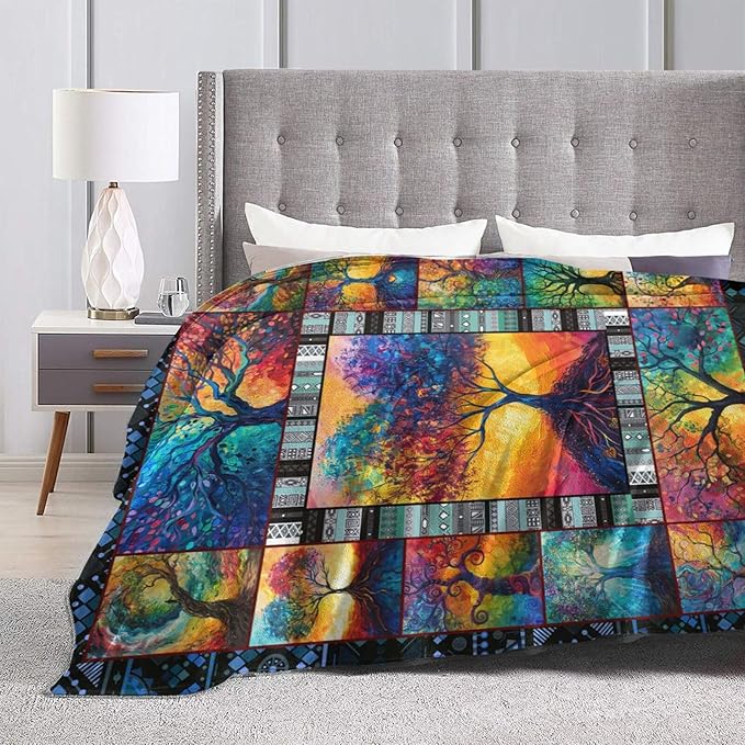 Tree Blanket Colorful Tree Throw Blanket Tree of Life Flannel Stuff Merch Cozy Decor Fleece Soft Plush Fuzzy Warm Lightweight Bedding Gifts for Kids Women Men Girls Couch 60"X50"