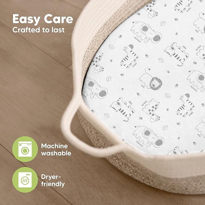 2-Pack Organic Bassinet Sheets for Girls, Boys - 100% Cotton Bassinet Mattress Sheets Compatible with Halo Bassinest Swivel Sleeper, Graco, Baby Delight,Chicco,Unisex Fitted Bassinet Sheets (KeaPixel)