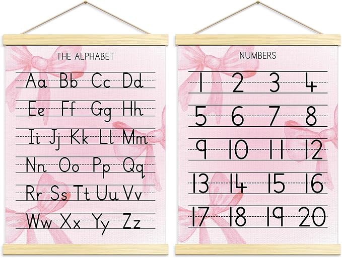 Buildinest Numbers Abc Wall Chart for Toddler Learning Posters, Nursery Wall Decor Playroom Wall Decor and Alphabet Banner,Preschool &Homeschool Wooden Alphabet Poster For Toddlers-B15