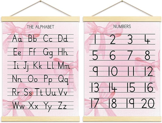 Buildinest Numbers Abc Wall Chart for Toddler Learning Posters, Nursery Wall Decor Playroom Wall Decor and Alphabet Banner,Preschool &Homeschool Wooden Alphabet Poster For Toddlers-B15