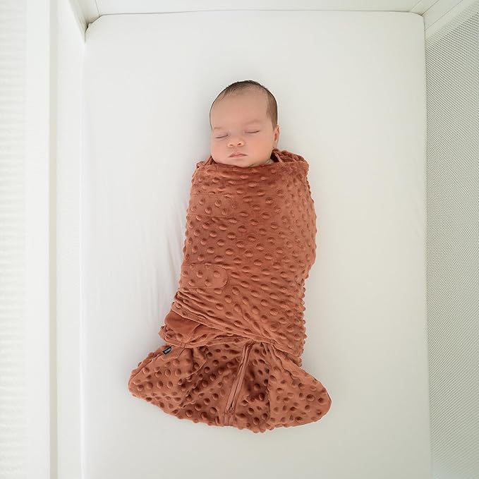 HALO Sleepsack Swaddle, 3-Way Adjustable Swaddle Blanket, TOG 3.0, Velboa, Cedar Plush Dots, Newborn, 0-3 Months
