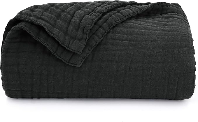 Love's cabin 6 Layer 100% Cotton Muslin Blanket, 50"x60" Throw Muslin Blanket for Couch Bed, Lightweight and Breathable Cotton Gauze for Adult, Black