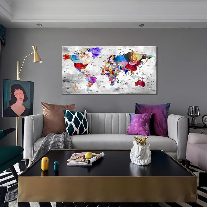 ZHAOSHOP World Maps for Wall Decor - Modern Art Wall Decor - Large Canvas Art Wall Decor for Living Room Size 29" x 59"