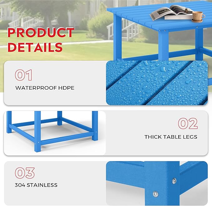 Costaelm Paradise Kids 5-Piece HDPE Outdoor Square Patio Dining Table and Chairs Set, Pacific Blue