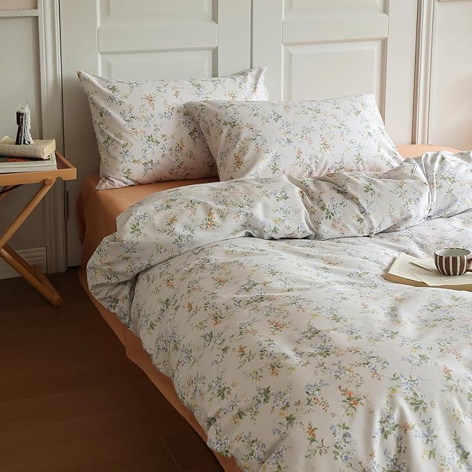 LifeTB Botanical Floral Duvet Cover Twin XL 3 Pieces Vibrant Flower Duvet Cover with Zipper Closure Girls Cottagecore Bedding Set Cotton Vintage Country Comforter Cover Boho Flower Bedding Set