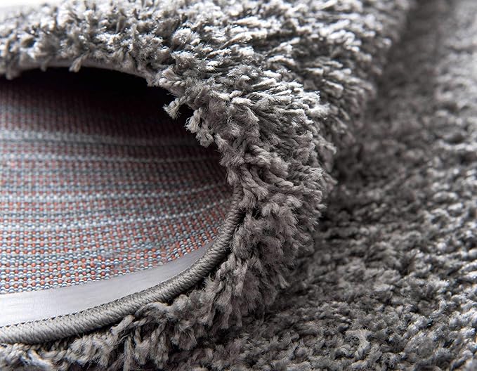 Unique Loom Solid Shag Collection Area Rug (8' Round Graphite Gray)