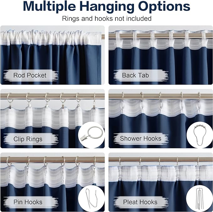 DUALIFE Blackout Curtains Thermal Insulated Blackout Drapes Window Treatment Panels Room Darkening Bedroom Draperies for Living Room Back Tab/Rod Pocket, Navy Blue, W52 x L102, 2 Panels