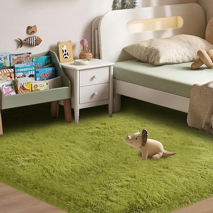 Green Area Rug for Bedroom: 3x5 Plush Shag Carpet-Modern Fuzzy Furry Soft Rugs for Kids Girls Room,Shaggy Rug for Dorm Home Decor(3x5 Feet,Light Green)