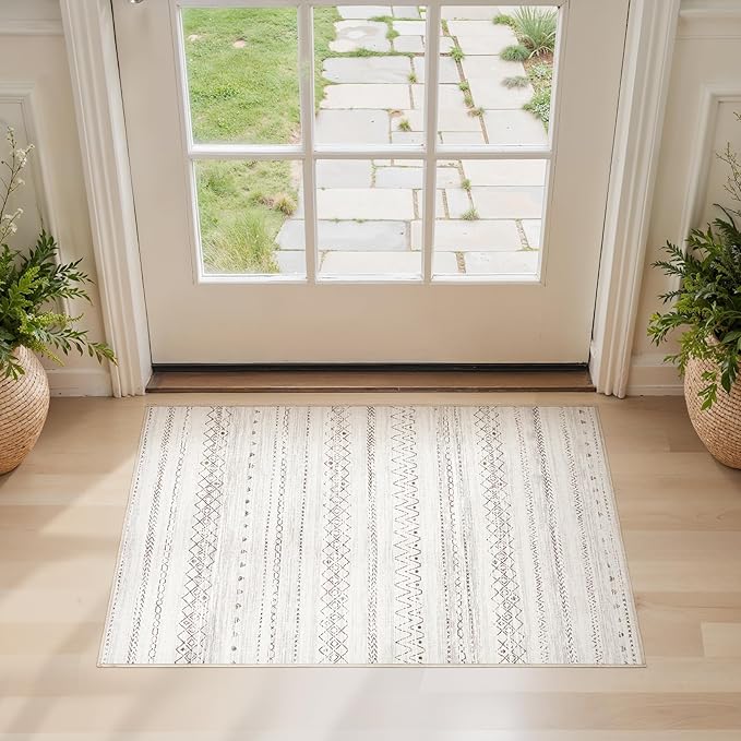 Area Rugs for Living Room Washable Living Room Rug Soft Neutral Indoor Floor Carpet Non-Slip Stain Resistant Modern Boho Rugs for Bedroom Dining Room Kids Room Nursery Office Home Brown