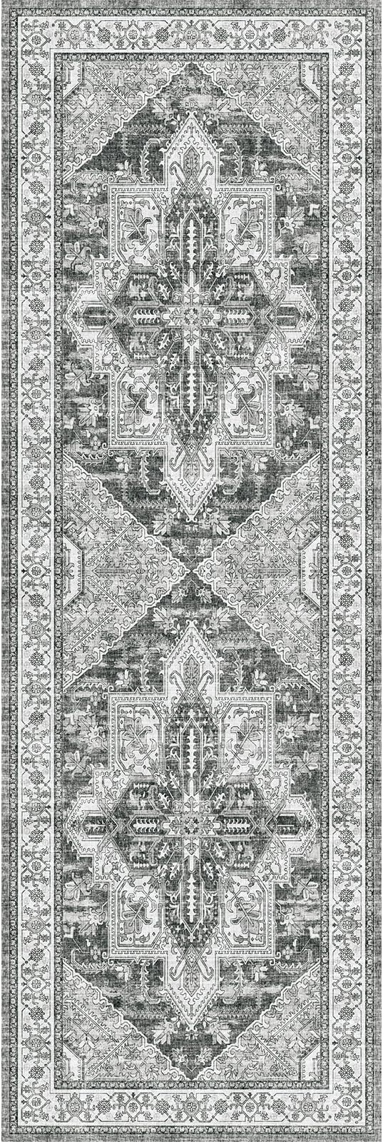 WITSHOCK Boho Area Rugs Machine Washable for Living Room Bedroom, 2x6 Vintage Non-Slip Stain Resistant Floor Carpet Indoor for Bedroom Kitchen Entryway Bathroom, Gray