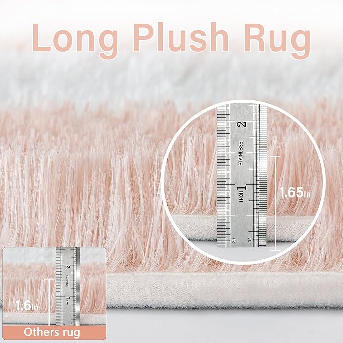 Checkered Rug 9x12 for Living Room, Pink and White Modern Shag Rug Washable Non-Slip Large Area Rug Super Soft Indoor Fuzzy Carpet Fluffy Rugs for Bedroom Home Aesthetic Decor