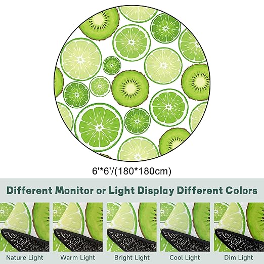 Green Kiwi Fruit Round Rug Circle Rugs for Bedroom Dorm Living Room Chinese Gooseberry Area Rug Floor Mat Pad Doormat Carpet, 6'X6'(180x180cm)