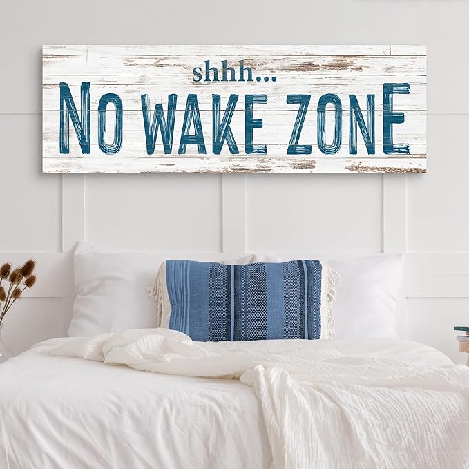 TAILORED CANVASES - No Wake Zone Sign, Charming Wall Decor for lakehouse and house, 'Shh No Wake Zone' Sign, Rustic Above Bed Decor, Lake House, Ideal Gift for Any Space 8x24.