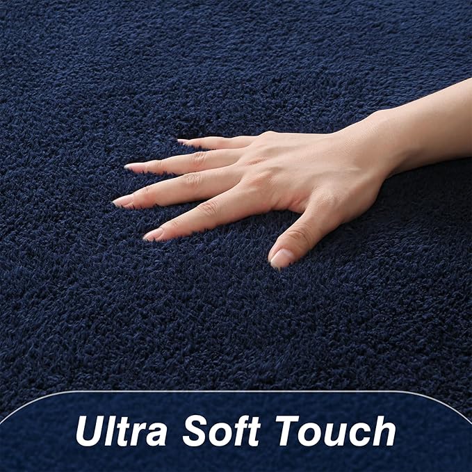 Area Rugs for Living Room Bedroom, 4 x 6 Ft Non-Slip Modern Area Rug, Soft Thickened Memory Foam Rug, Comfy Minimalist Indoor Carpet for Boys Girls Room Nursery Dorm Home Decor, Navy Blue