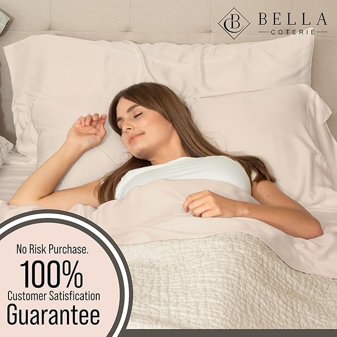 Bella Coterie 6 Piece Luxury Bamboo Viscose King Size Sheet Set | 100% Organically Grown | Cooling for Hot Sleepers | 18" Deep Pocket | Soft & Hypoallergenic | 4 Pillowcases [Champagne]