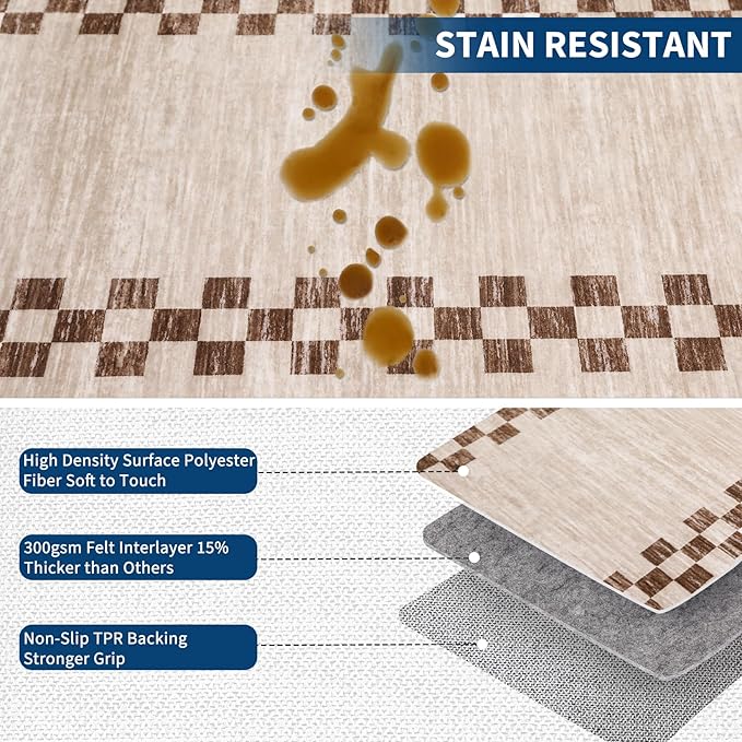GarveeHome Hallway Runner Rug 2x6 Non Slip Scalloped Washable Rug for Kitchen Entry Stain Resistant Modern Border Throw Floor Carpet Long Runner Mat for Bathroom Living Room Bedside, Beige