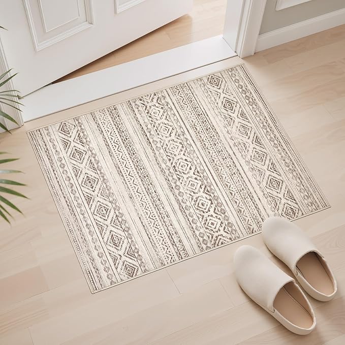 Area Rugs for Living Room Washable Living Room Rug Soft Neutral Indoor Floor Carpet Non-Slip Stain Resistant Modern Boho Rugs for Bedroom Dining Room Kids Room Nursery Office Home Dark Brown
