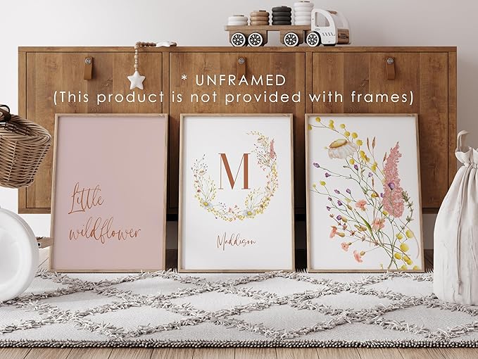 Personalized Name Flower Nursery Wall Art Prints, Crib & Nursery décor, Newborn Baby Girl Gift Present, Floral Baby Girl Room Pictures, Poster For Baby And Kids (6 Prints, Flower 5)
