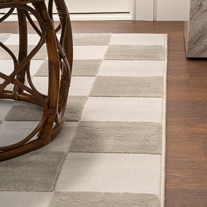 JONATHAN Y Checkerboard High-Low Indoor Area Rug 3X5 Beige/Cream, Thea Modern Geometric for Living Room, Bedroom, Kitchen, Office, Easy-Cleaning, High Traffic, Pet-Friendly, Non-Shedding SND103A-3