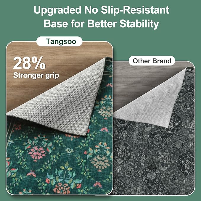 Tangsoo 2x3 Small Washable Entry Rug,Non Slip Moroccan Trellis Green Floral Throw Area Rugs for Entryway,Front Door Mats Indoor Entrance Carpet for Kitchen Office Laundry, Soft Kids & Pets Friendly