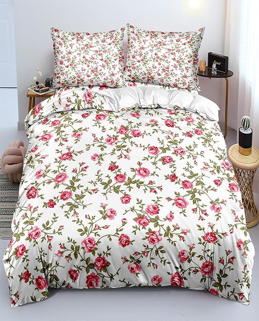 Pink Floral Duvet Cover Twin Girls Garden Floral Bedding Set Vintage Style Aesthetic Flower Comforter Cover 1 Duvet Cover with 2 Pillowcases Flowers Botanical Duvet Cover with Zipper Closure