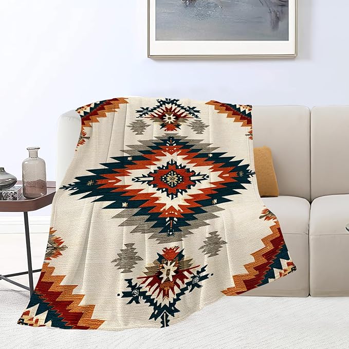 Boho Western Blanket Aztec Tribal Southwest Throw Blanket Southwestern Navajo Soft Cozy Fleece Fuzzy Stuffed Plush Flannel Gifts for Girls Women Boys Kids Adults 50''x60''