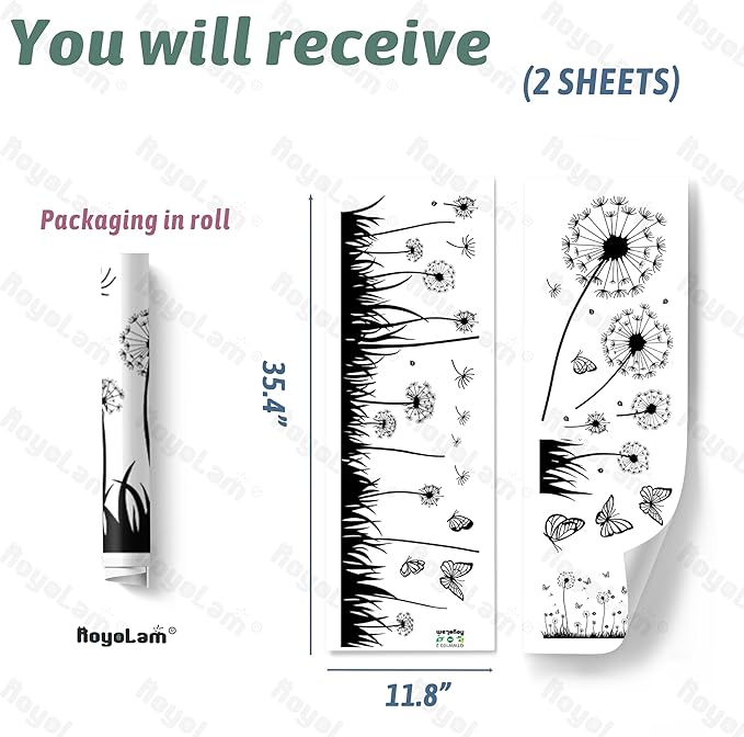 Dandelion and Butterfly Wall Decals Removable Black and White Nature Vinyl Stickers for Nursery Living Room and Bathroom Decor Peel and Stick Minimalist Botanical Wall Art