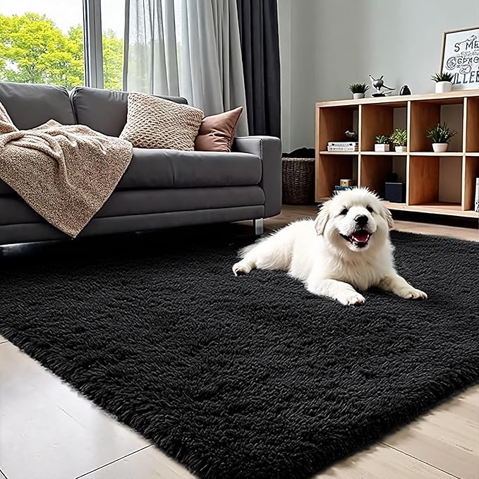 5x7 Area Rug for Living Room, Modern Black Super Shag Shaggy Soft Washable Indoor Fuzzy Carpet Non-Slip Fluffy Rugs for Bedroom Home Aesthetic Decor