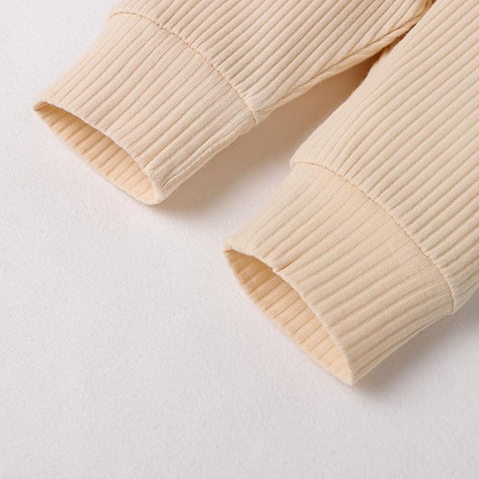 Newborn Baby Boy Girl Clothes Ribbed Knitted Cotton Long Sleeve Romper Long Pants Solid Color Fall Winter Outfits