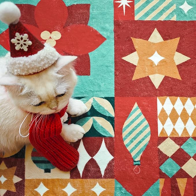 jinchan Christmas Rug 4x6 for Entryway Washable Christmas Living Room Rug Xmas Geometric Floor Mat Non-Slip Soft Throw Carpet Festive Red-Green Holiday Patch Decor for Bedroom Kitchen Bathroom