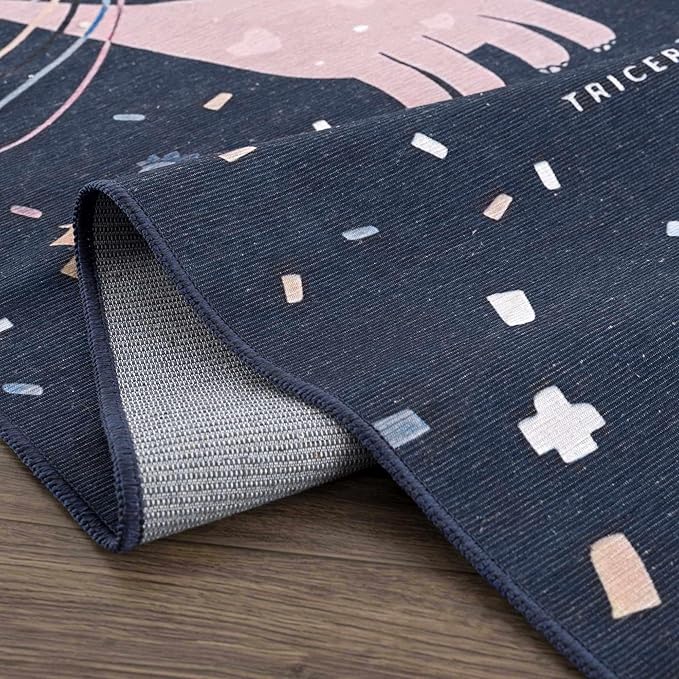 Hauteloom Milne Kids Room, Nursery Machine Washable Area Rug - Dinosaur - Navy, Blue Multi - 5'3" x 7'3"